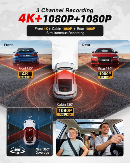 JZONES 3 Channel 4K Dash Cam with HDR Night Vision