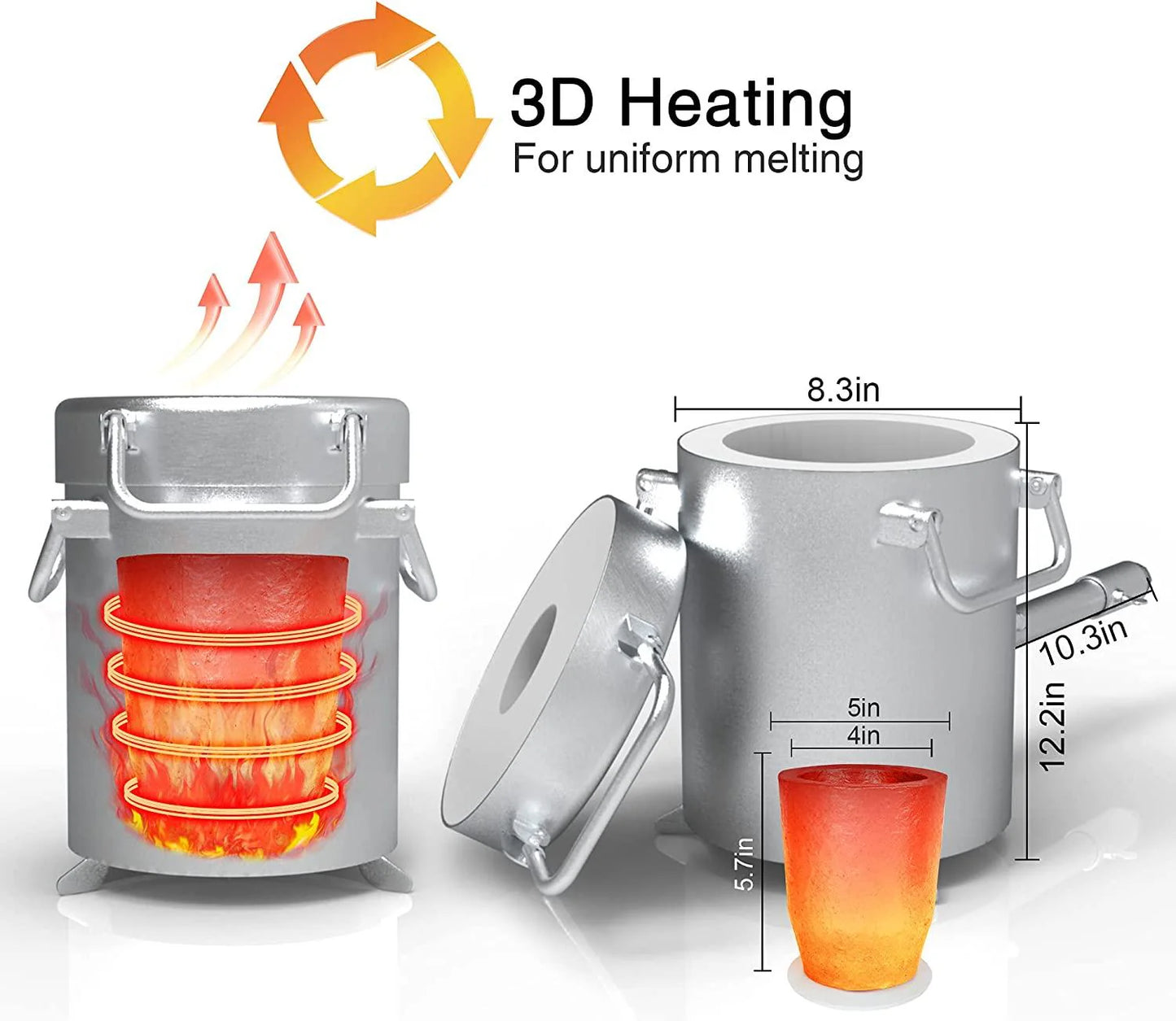 Propane Melting Furnace Kits, 6kg(13LB) Graphite Crucible, Up to 2372 F, Made of Steel Barrel, Smelt Metal,with Goggles and High Temperature Gloves
