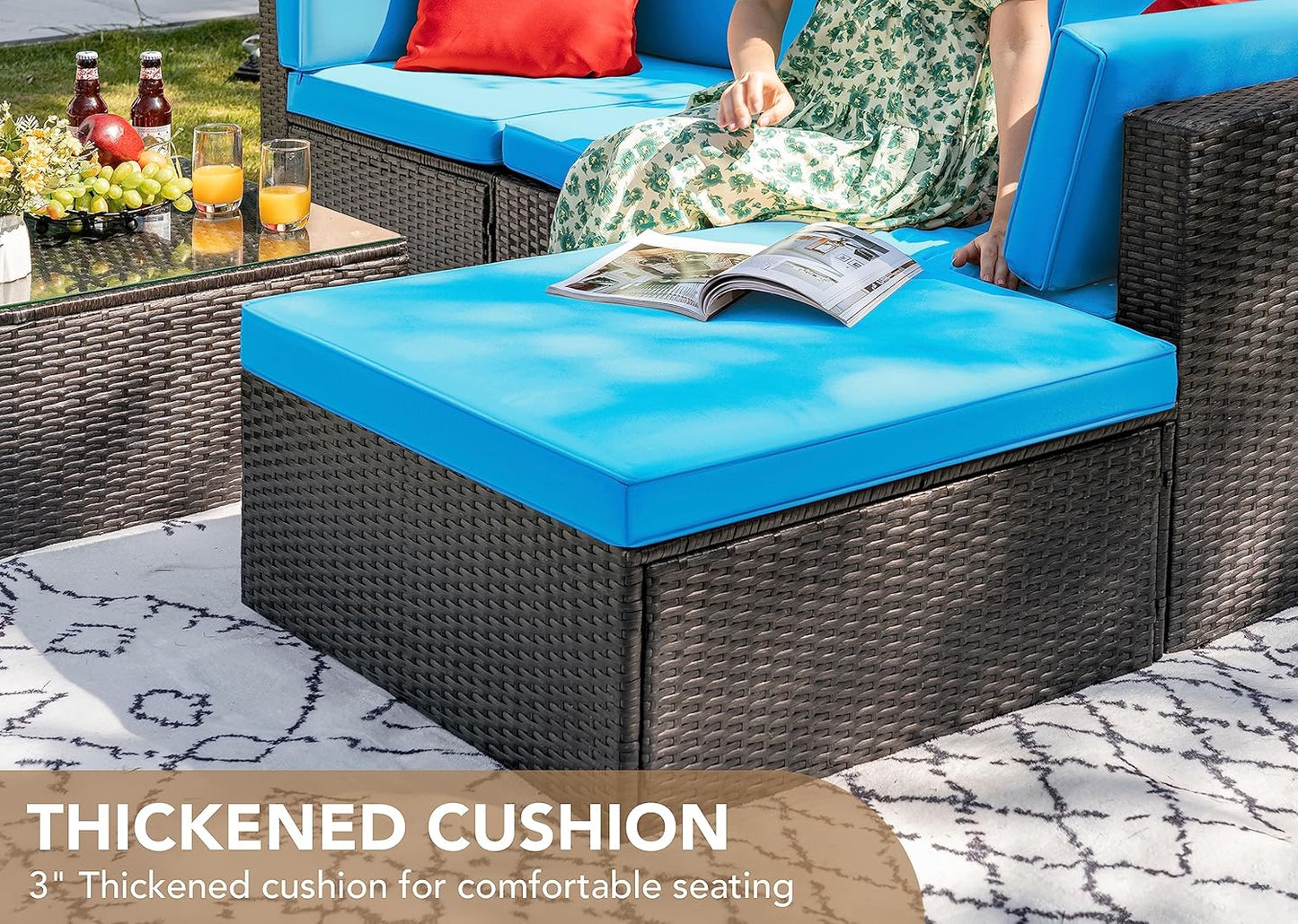 Devoko 5 Pieces Patio Furniture Sets All Weather Outdoor Sectional Patio Sofa Manual Weaving Wicker Rattan Patio Seating Sofas with Cushion and Glass Table(Beige)
