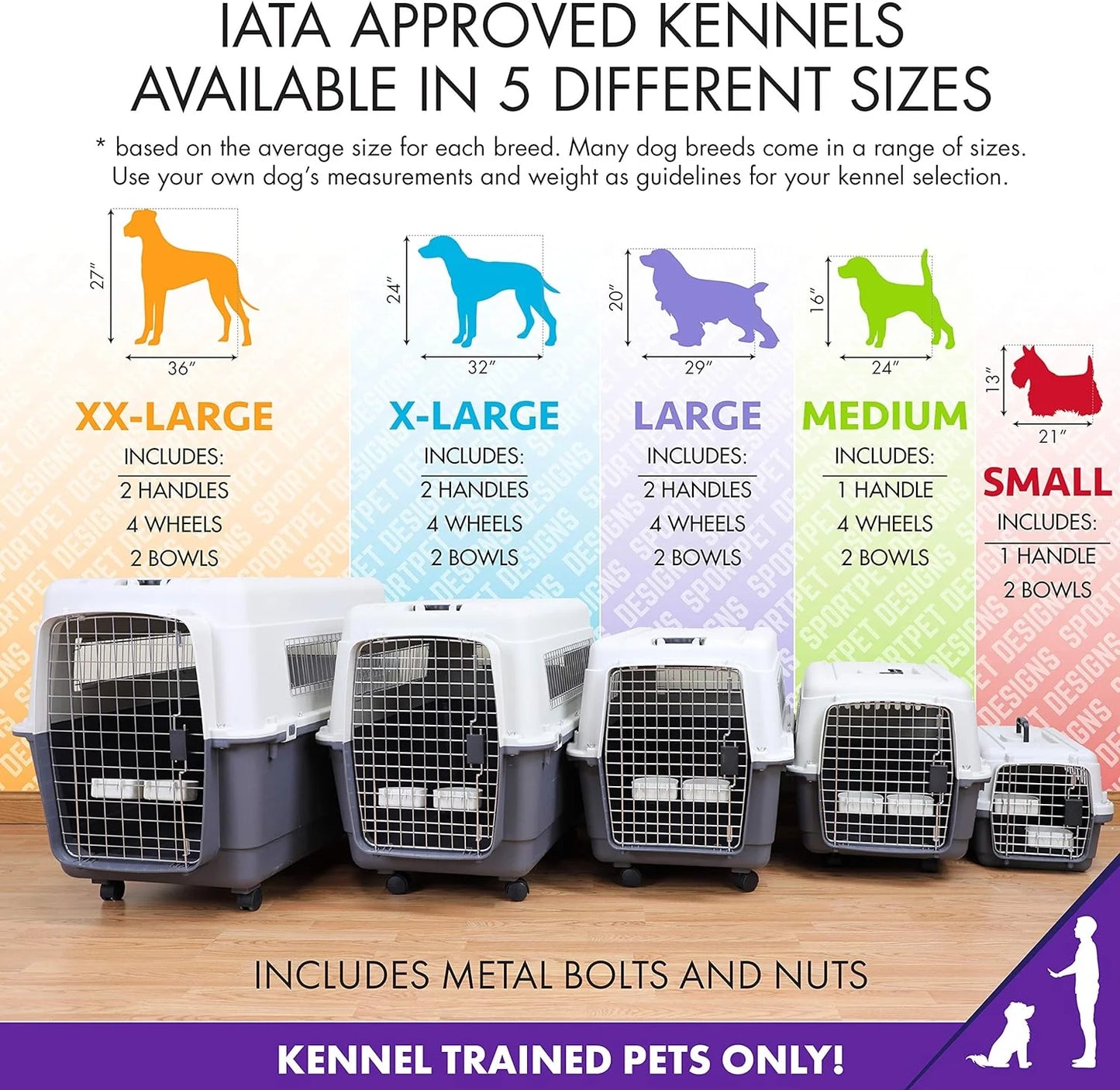 Designs Plastic Kennels Rolling Plastic Airline Approved Wire Door Travel Dog Crate, XXX-Large, Gray