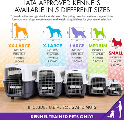 Designs Plastic Kennels Rolling Plastic Airline Approved Wire Door Travel Dog Crate, XXX-Large, Gray