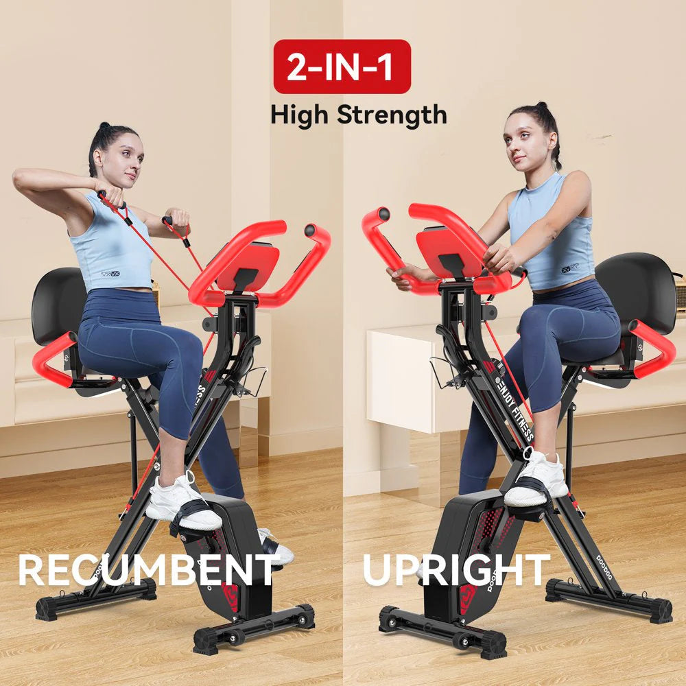 Pooboo 3 In 1 Foldable Exercise Bike Indoor Cycling Bike Workout 300Lb