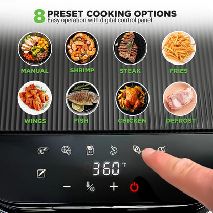 NUTRICHEF 5.8 Quart Air Fryer | 8-in-1 Presets | Grey