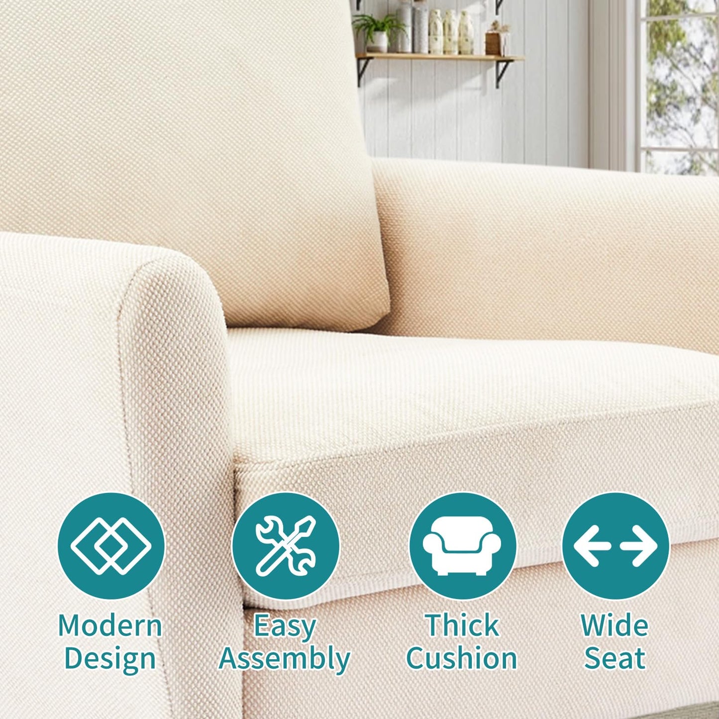 OLIXIS Comfy Mid-Century Accent Chair with Pillow - Beige