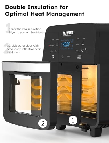 Nuwave Brio Air Fryer Oven, 15.5Qt X Large Family Size, SS Rotisserie Basket &Skewer Kit, Reversible Ultra Non Stick Grill/Griddle Plate, Powerful 1800W, Integrated Smart Thermometer,Black : Home & Kitchen