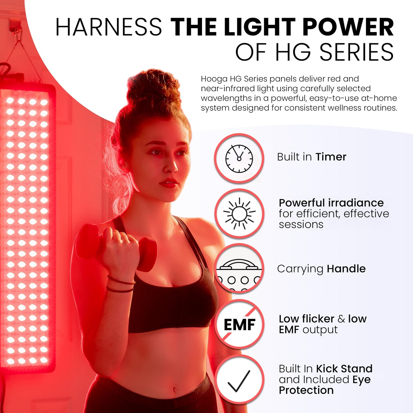 HOOGA Red Light Therapy Panel – 660nm & 850nm LED Lamp