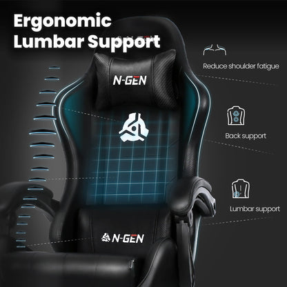 N-GEN GAMING Video Gaming Chair with Footrest and Lumbar Support