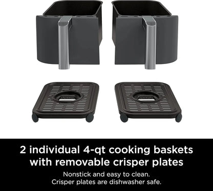 Ninja Foodi 10QT 6-in-1 DualZone Smart XL Air Fryer, 2 Independent 5QT Baskets, Smart Cook Thermometer, Match Cook, Smart Finish, Air Fry, Roast, Bake, Dehydrate, Reheat, Grey, DZ550