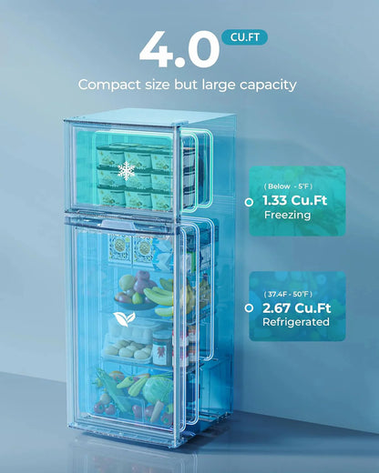 EUHOMY 3.2 Cu.Ft Mini Fridge with Freezer – 2-Door Compact Refrigerator for Bedroom, Dorm, Office or Apartment, Silver