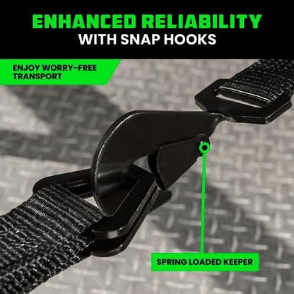 Car Tie Down Straps for Trailers with J Hooks (4-Pack) - 2 Inch x 8 Feet (10,000lb Break Strength) - Heavy Duty T-Handle Car Hauler Tire Straps for Trailer & UTV with Axle Straps - Black