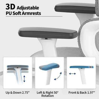 Ergo3D Ergonomic Office Chair – High Back Mesh Desk Chair with 3D Adjustable Armrests, Wheels, for Home and Office (Black)
