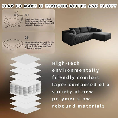 Cloud Sectional Couch with L-Shape Chaise Modern Modular Sofa with Deep Seat Modern Comfy Furniture Bedroom Lounge Dorm Office Apartment Home (Black, Left Facing Chaise)