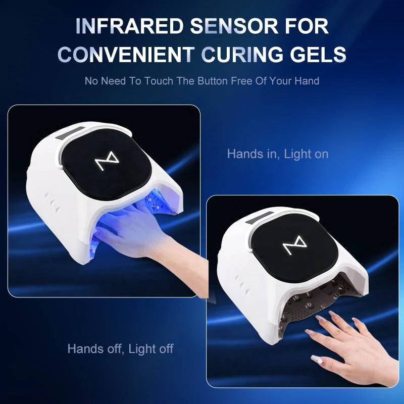 Professional Hybrid 86W Wireless Rechargeable UV LED Nail Curing Lamp Cordless Nail Dryer for Gel Nails, Manicure, Pedicure (Black)