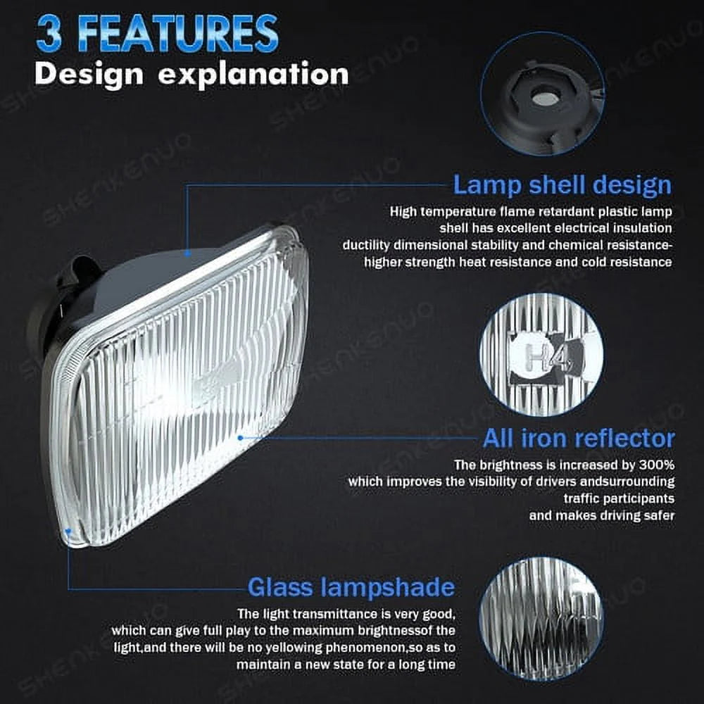 for Ford F 150 F 250 Truck E-150 E-250 Van 5x7'' 7x6'' LED Crystal Clear Glass Lens Headlight Set