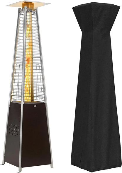 Pyramid Patio Propane Heater48,000 BTU Outdor Patio Flame Heater With Wheels,Waterproof Cover Quartz Glass Tube Propane Heater for Patio, Party, Backyard, Garden, Decoration(Bronze)