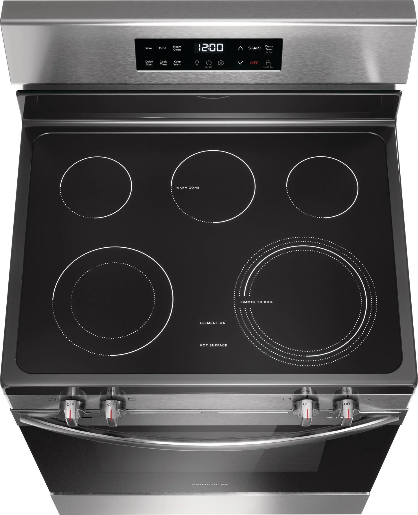 Frigidaire 30-in Glass Top 5 Burners 5.3-cu ft Steam Cleaning Freestanding Electric Range (EasyCare Stainless Steel)