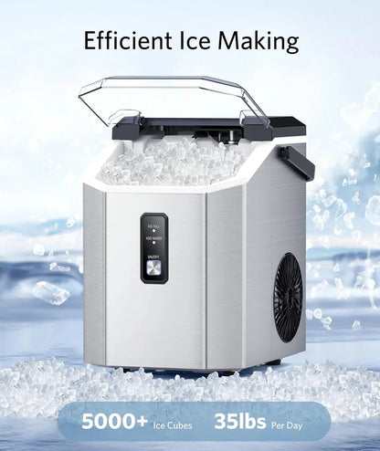 Nugget Ice Makers Countertop, Pebble Ice Makers with Soft Chewable Ice, Ready in 6 Mins, 35lbs/24H, One-Click Operation, Self Cleaning, Portable Ice Maker Machine for Home/Kitchen/RV/Camping