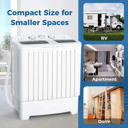 Portable Washing Machine, Twin Tub 20 Lbs Capacity, Washer(12 Lbs) and Spinner(8 Lbs), Durable Design, Timer Control, Compact Laundry Washer for RV, Apartments and Dorms, Grey+White