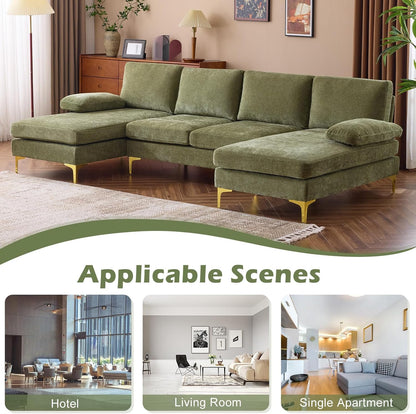 VINGLI 110" Sectional Couches for Living Room,U Shaped Couch with Double Chaise, 4-Seat Sofa Set with Chenille Fabric for Home Furniture,Beige