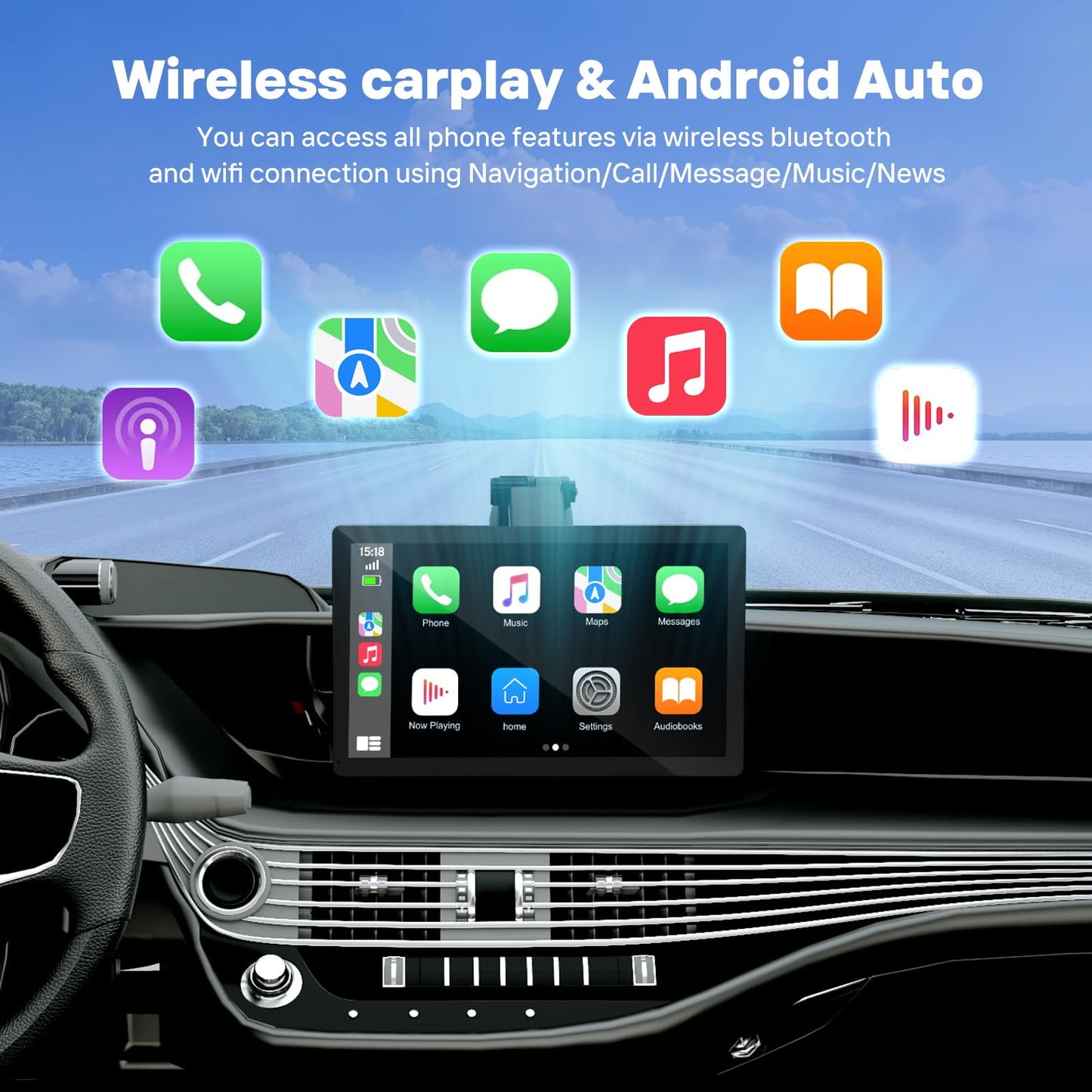 HAUXIY 9" Wireless Apple Carplay Screen with 4K Dash Cam