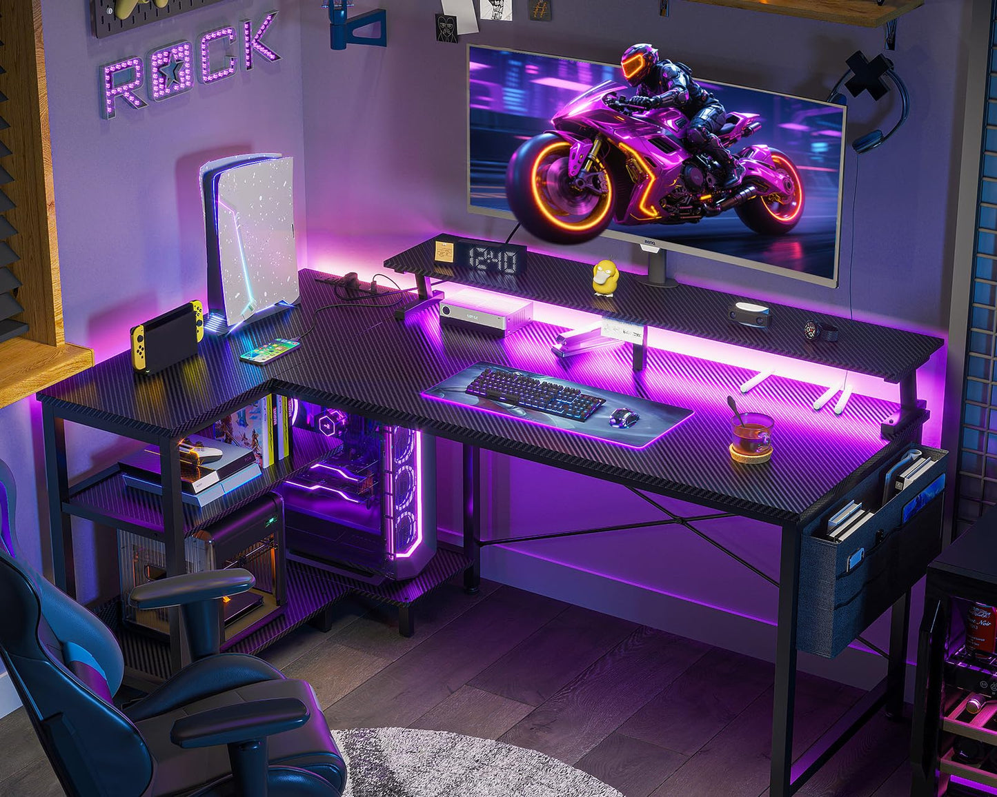 ODK 48 Inch Gaming Desk with USB Ports & LED Lights