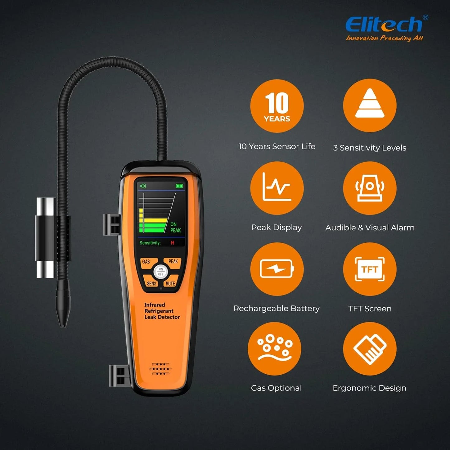 Refrigerant Leak Detector 10 Yrs Infrared Sensor Life Halogen Freon Sniffer, Air Conditioning Detection, Automotive Gas Finder, R22 R410A R134A R1234YF CFCs HCFCs HFCs, ILD-300
