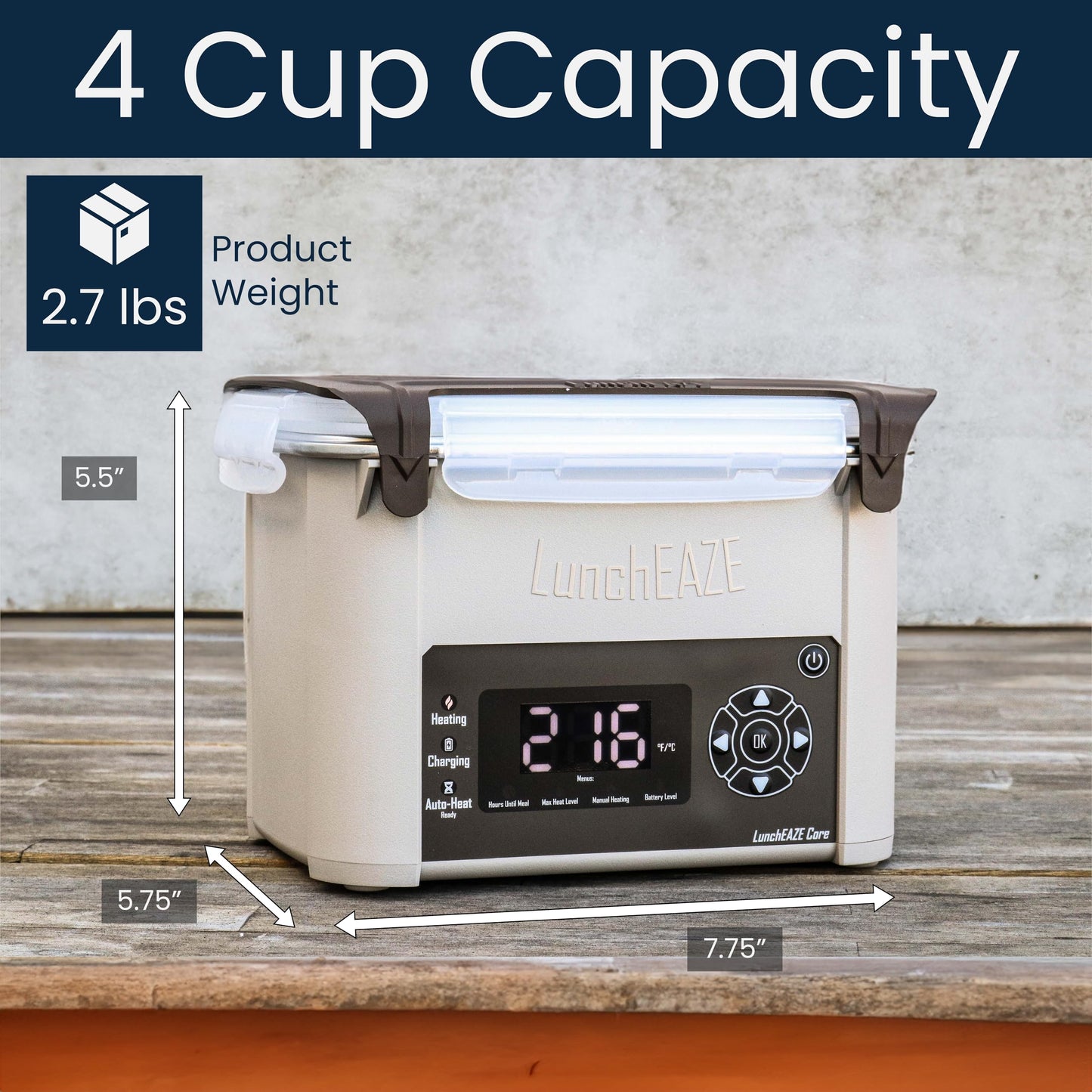 LUNCHEAZE Core Gen 2 Cordless Electric Lunch Box - 4-Cup, 220°F