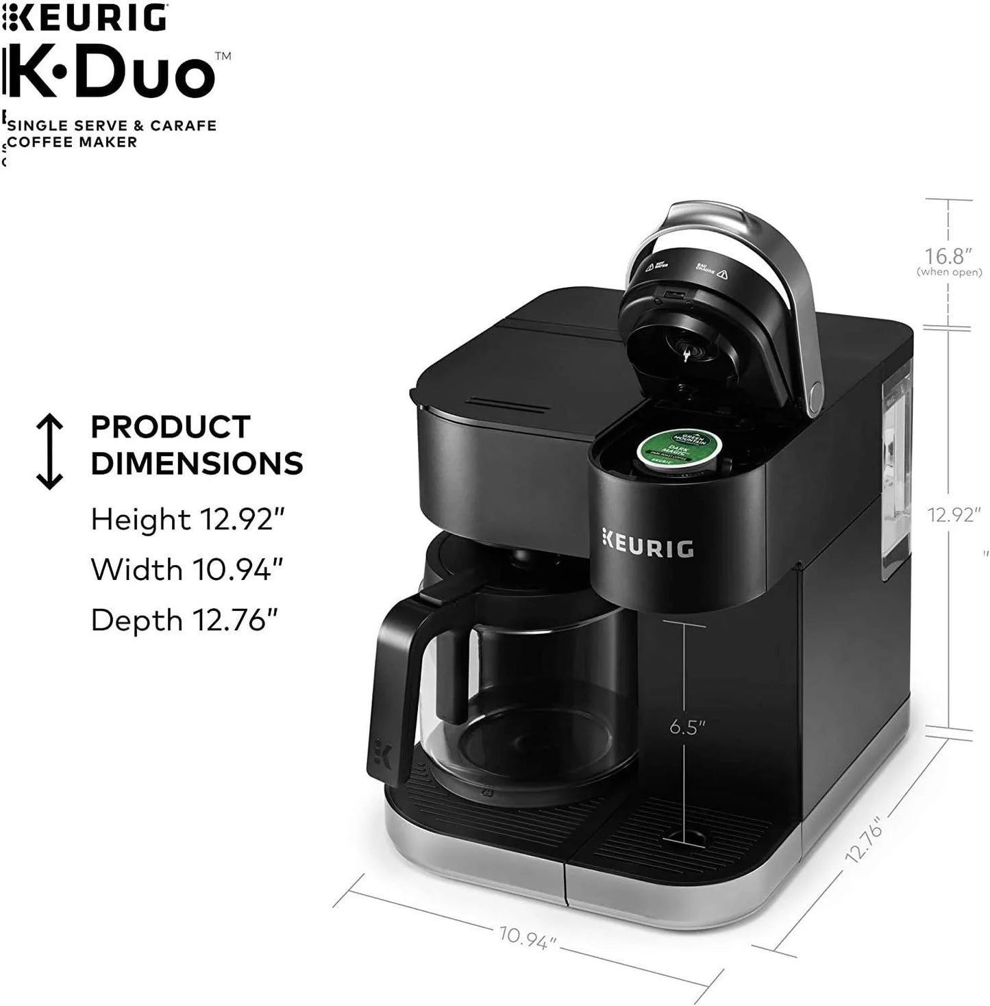 Duo Single Serve K-Cup Pod & Carafe Coffee Maker, Black