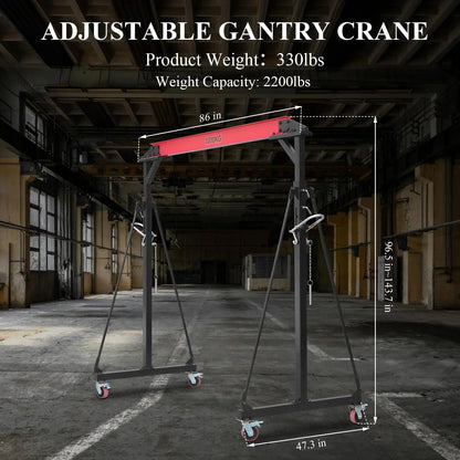 Garvee 1 Ton Adjustable Gantry Crane, 2200 lbs Capacity, Height Adjustable 96.5"-143.7", Portable Hoist for Factory, Construction, Warehouse, Auto Repair