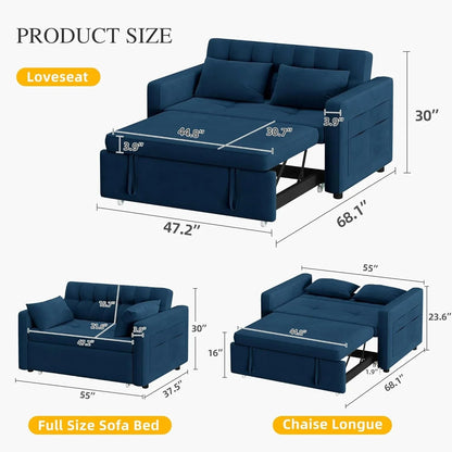 DWVO 3-in-1 Convertible Sofa Bed, 55" Sleeper Sofa with Pull-Out Bed, Cat-Scratch-Proof Fabric Futon Couch with Adjustable Backrest and Side Pocket, Loveseat for Living Room Apartment, Grey