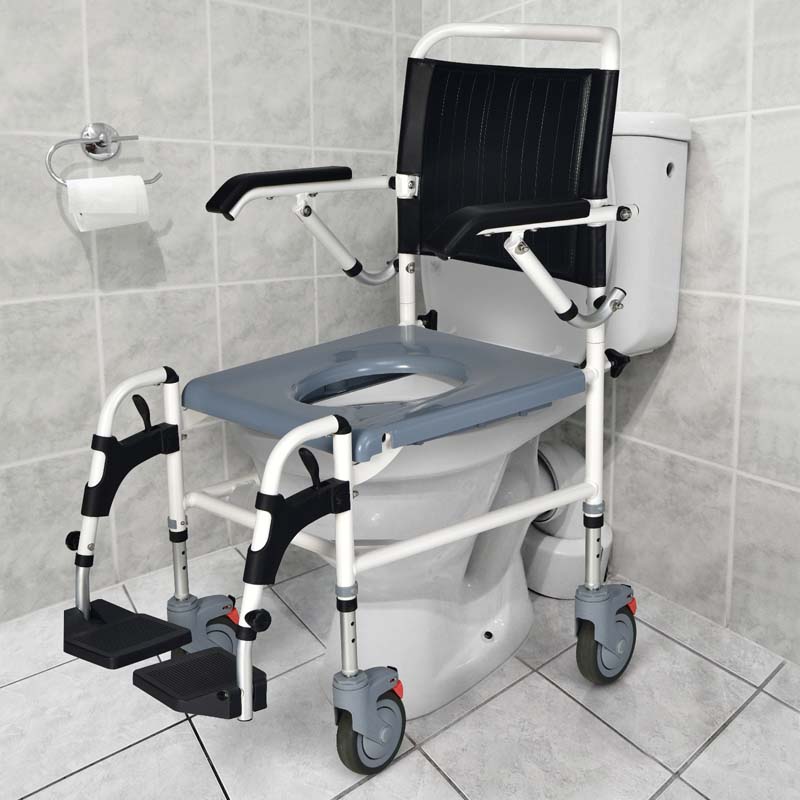 4 In 1 Bedside Commode Chair Shower Wheelchair With Detachable Bucket Padded Mobile Toilet Chair - Comfortable And Ergonomic Design