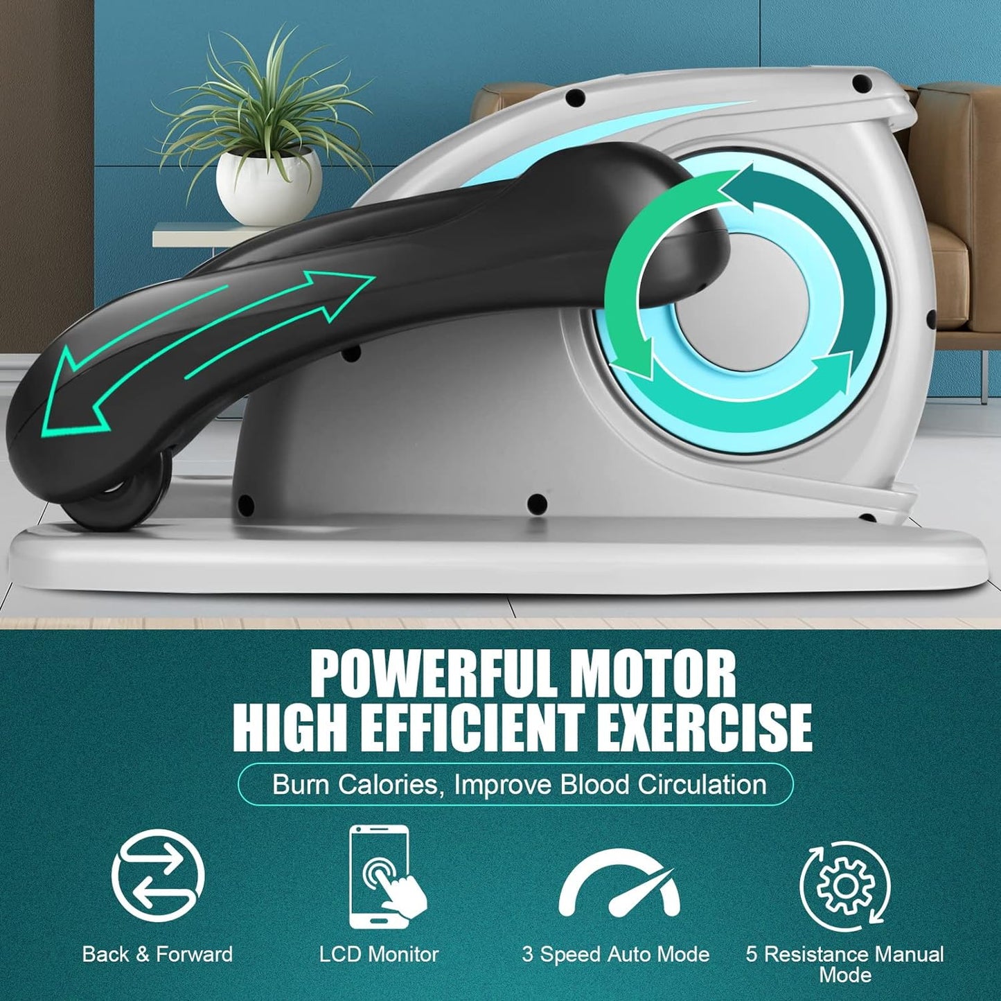 Under Desk Elliptical, Electric Ellipse Leg Exerciser While Sitting for Seniors Adults, Quiet Portable Motorized Seated Foot Pedal Exerciser with Remote Control for Home Office Use