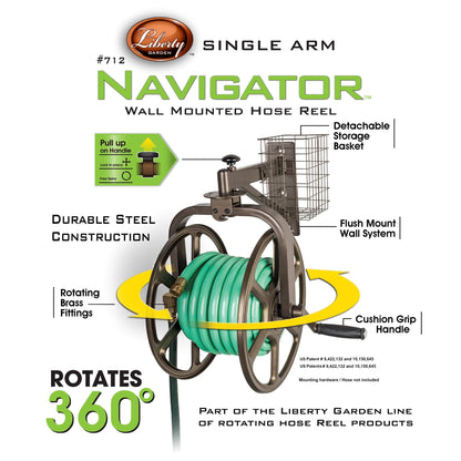 LIBERTY GARDEN 712 Single Arm Multi-Directional Garden Hose Reel