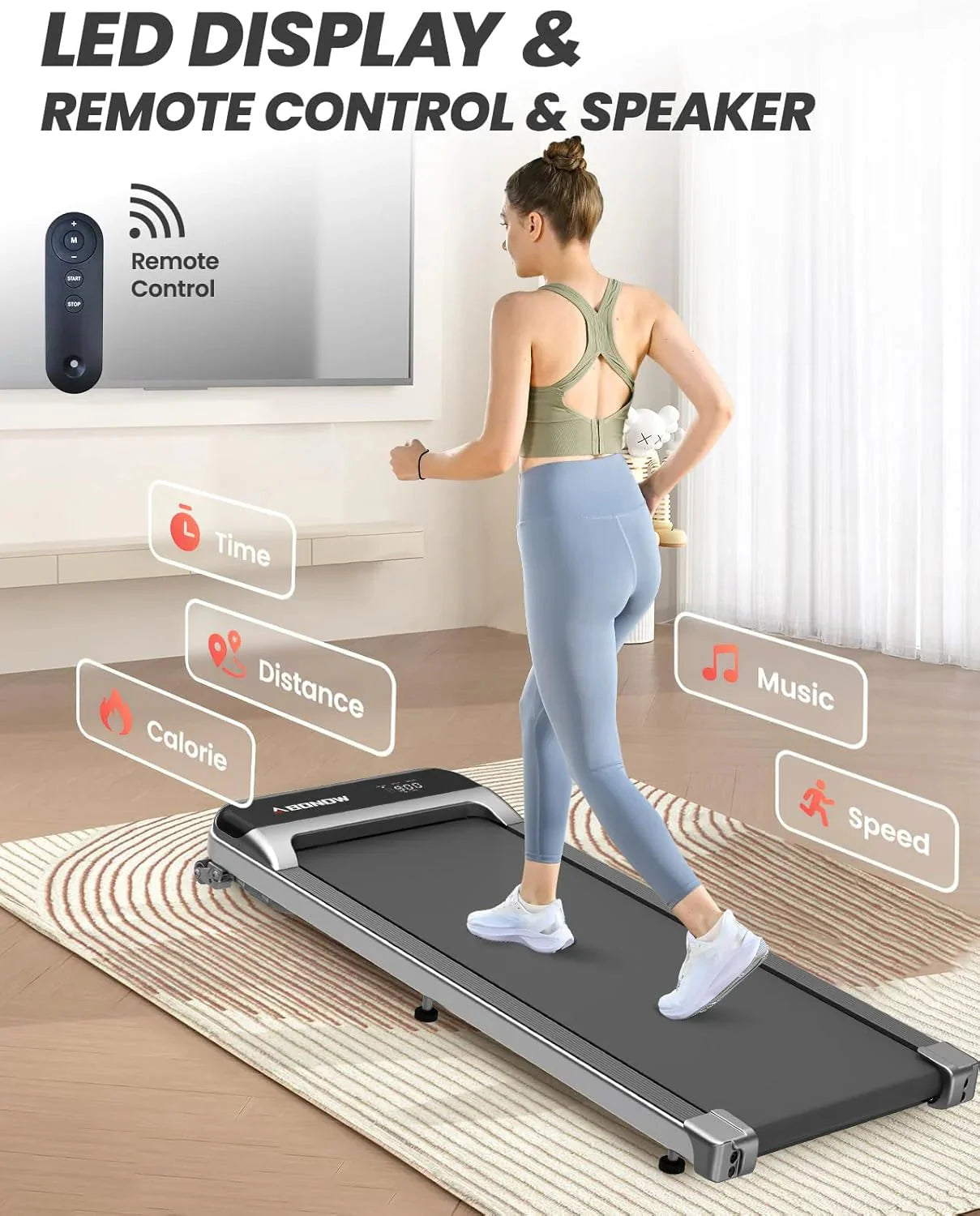 Walking Pad, Under Desk Treadmill with Incline for Home Office 2.5HP Portable Walking Treadmill with 280 Lbs Weight Capacity Walking Machine, Remote Control, LED Display