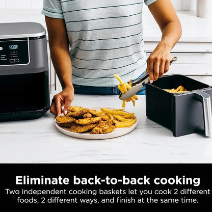 Ninja Foodi 10QT 6-in-1 DualZone Smart XL Air Fryer, 2 Independent 5QT Baskets, Smart Cook Thermometer, Match Cook, Smart Finish, Air Fry, Roast, Bake, Dehydrate, Reheat, Grey, DZ550