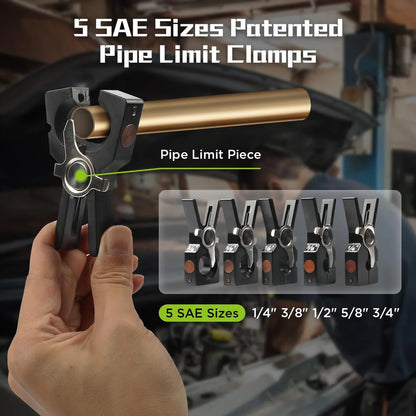 Electric Flaring Tool Kit, 1/4" - 3/4" Copper Flaring Tool Flare Gauge, 5 SAE Sizes Clamps 45° Eccentric Type Flare 2200 mAh