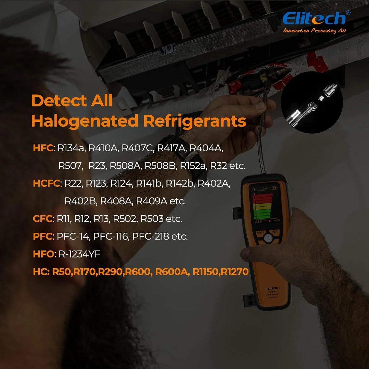 Refrigerant Leak Detector 10 Yrs Infrared Sensor Life Halogen Freon Sniffer, Air Conditioning Detection, Automotive Gas Finder, R22 R410A R134A R1234YF CFCs HCFCs HFCs, ILD-300