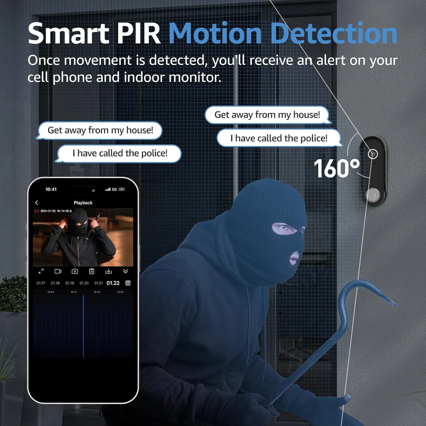 Wireless Smart Video Doorbell System, 7" Display, 1080P, No Subscription