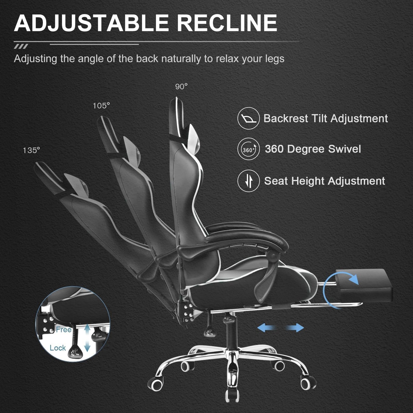 GTPLAYER Gaming Chair with Footrest and Lumbar Support