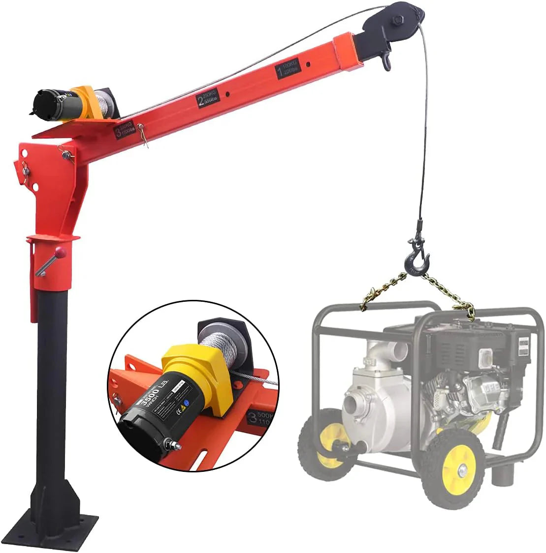 Pismire Winch Versatile 0.5T Folding Truck-Mounted Bed Crane Hoist Lift Pickup with Electric Winch 3500 lb 12V, Painted Steel 1100 lb Pickup 360 Swivel Base