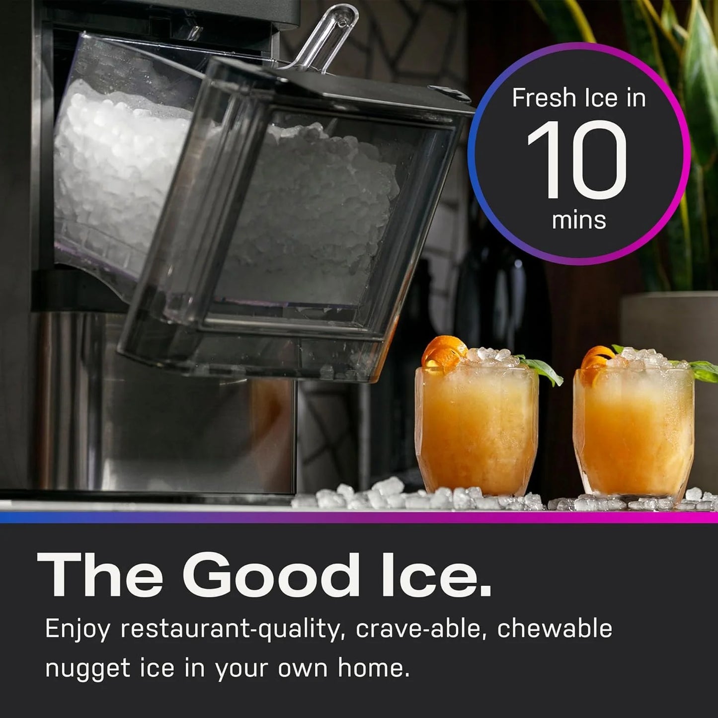 Countertop Nugget Ice Maker with Side Tank | Ice Machine with WiFi Connectivity | Smart Home Kitchen Essentials | Stainless Steel