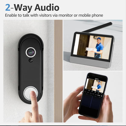 Wireless Smart Video Doorbell System, 7" Display, 1080P, No Subscription