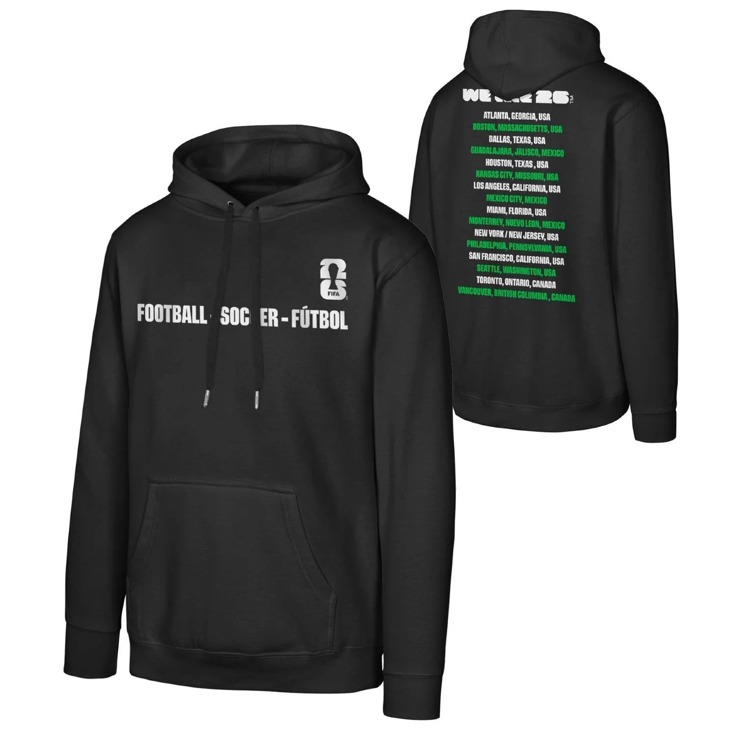 FIFA World Cup 2026™ Host Cities Futbol Black Hoodie - Unisex