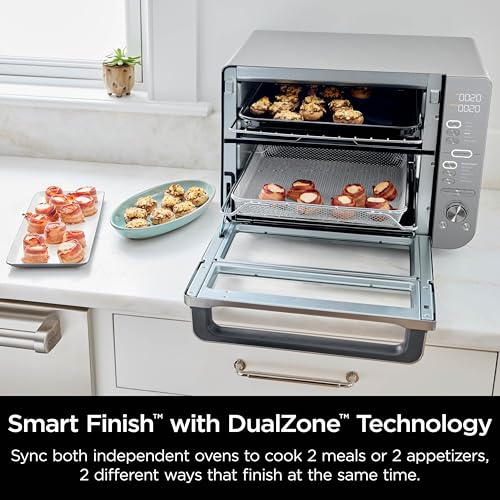 Ninja Countertop Oven Double Stack XL & Air Fryer with Pro Cook System, 12 in 1, Flexdoor, FlavorSeal, SMART FINISH with DualZone Technology, Air Fryer, Bake, Broil, Reheat, Stainless Steel, DCT651