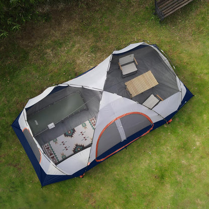 UNP Camping Tent 10-Person-Family Tents, Parties, Music Festival Tent, Big, Easy Up, 5 Large Mesh Windows, Double Layer, 2 Room, Waterproof, Weather Resistant, 18ft x 9ft x78in