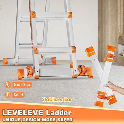 LEVELEVE Telescoping A Frame Ladder - 17FT Multi-Position 330lbs