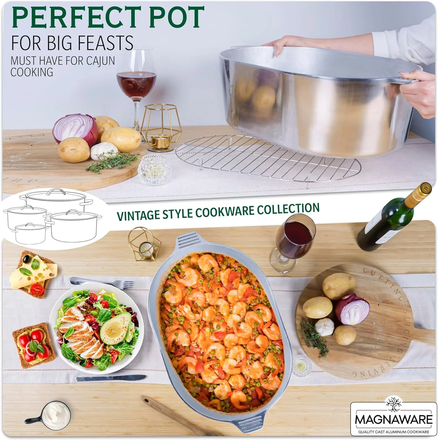 Cast Aluminum Dutch Oven - 8 Quart - Oval Dutch Oven Pot with Lid for Families and Parties - Lightweight Cajun Cookware with Ideal Heat Distribution - Oval Roaster Pan with Lid (13 Inch)