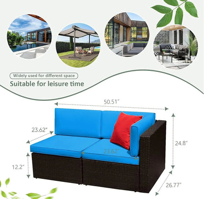 Devoko 5 Pieces Patio Furniture Sets All Weather Outdoor Sectional Patio Sofa Manual Weaving Wicker Rattan Patio Seating Sofas with Cushion and Glass Table(Beige)