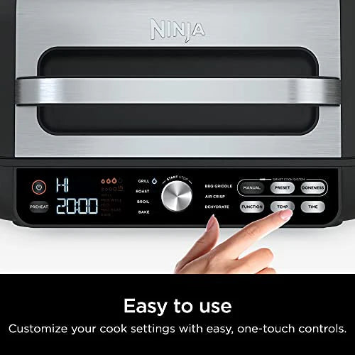 Ninja IG651 Foodi Smart XL Pro 7 in 1 Indoor Grill/Griddle Combo, use Opened or Closed, Air Fry, Dehydrate & More, Pro Power Grate, Flat Top, Crisper, Smart Thermometer, Black: Home & Kitchen