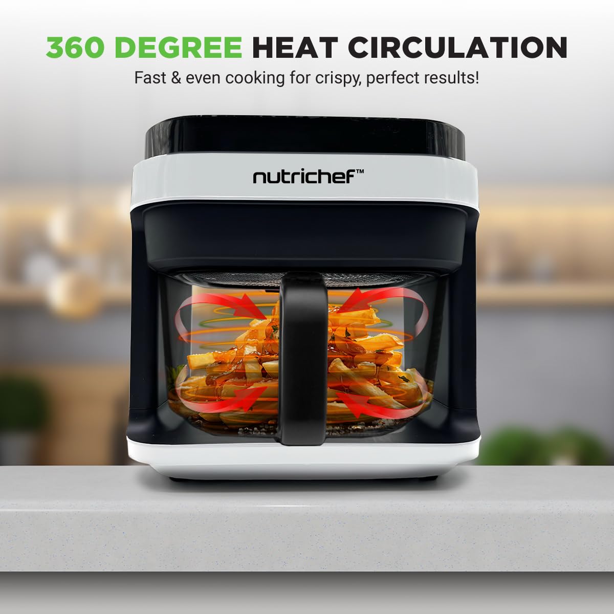 NUTRICHEF 5.8 Quart Air Fryer with Transparent Fry Bowl